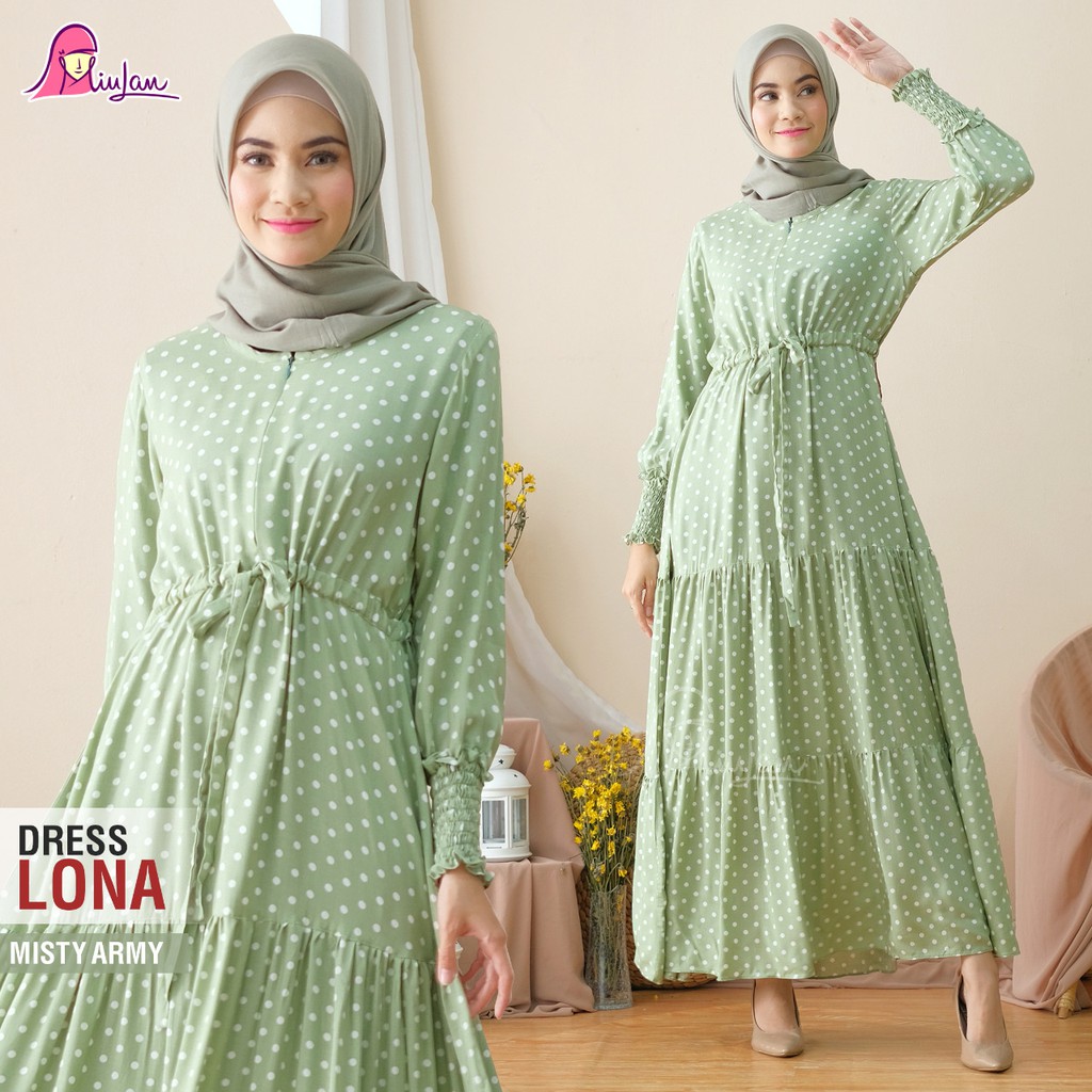 [SALE] Lona Dress Miulan Gamis Cantik Muslimah Motif Polkadot By Miulan Hijab