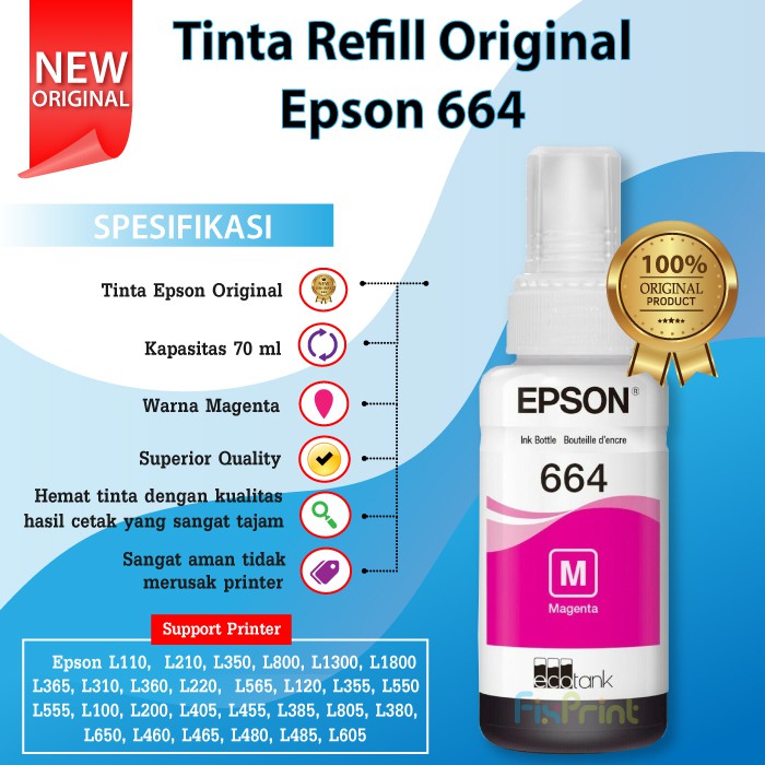 Tinta Printer Epson Original L355 L350 L360 L365 L455 L550 L555 L565 B21