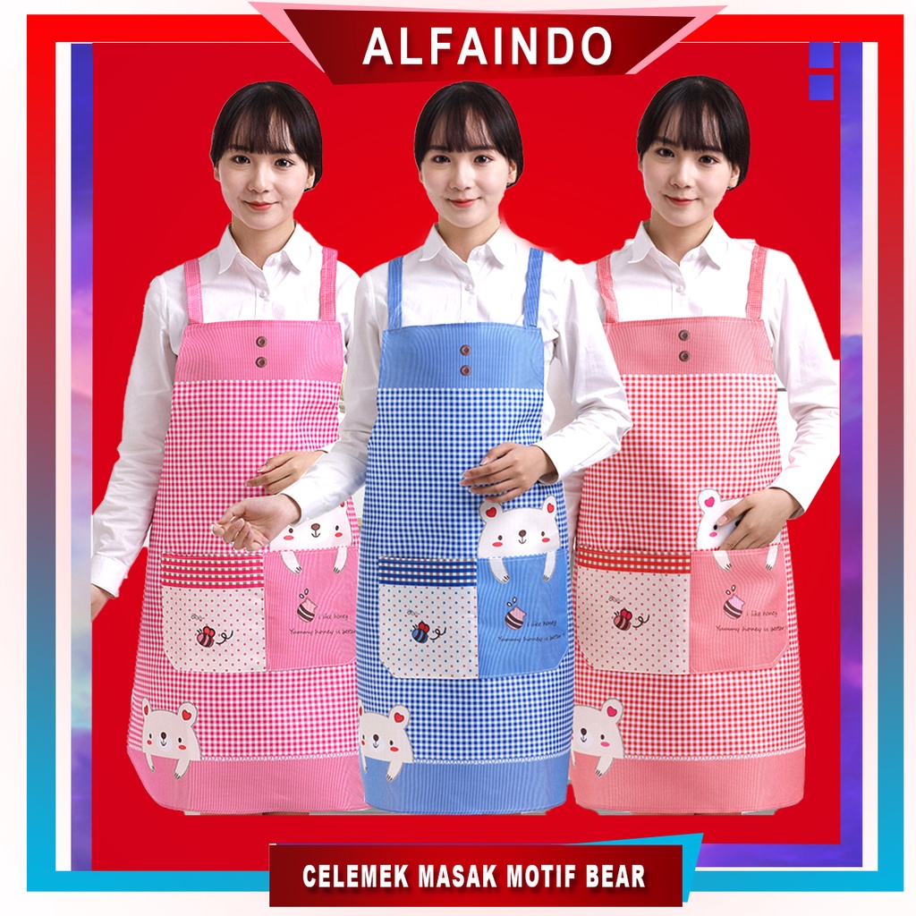 Apron Celemek Masak Barista Dapur Motif Beruang Waterproof CM010