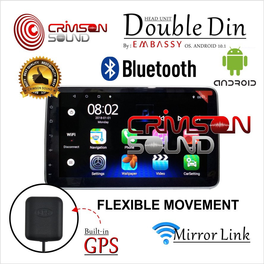 HEAD UNIT EMBASSY ANDROID 10 Inch FLEXIBLE MOVEMENT SUN