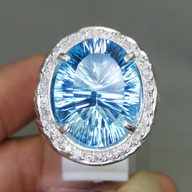 Batu Topaz Swiss Blue Natural Ring Perak Original