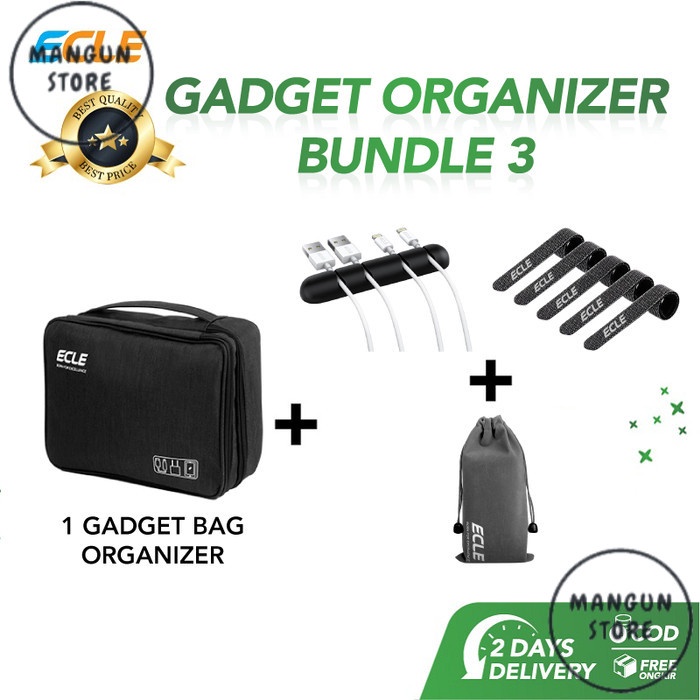 ✨ BISA COD✨ ECLE Gadget Organizer Bundle 3 - Hitam