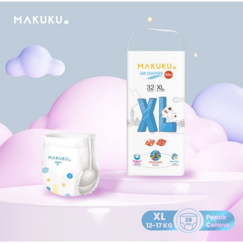 Makuku Air Diapers Slim Pants XL32 - Popok Celana Bayi Tipis Anti Gumpal