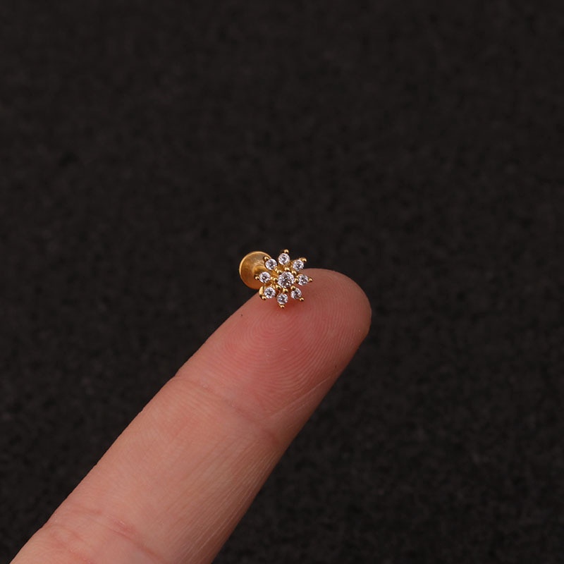 1Pc Gold Silver Square Flower Shape Stainless Steel Zircon Stud Earrings Cute Tragus Ear Stud Piercing Body Jewelry