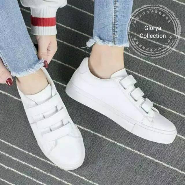 Sepatu wanita perekat polos sekolah|kuliah