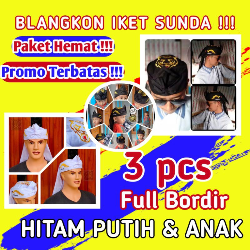 Paket Hemat 3pcs Blangkon Iket Udeng Sunda Siliwangi Bordir Kujang Macan Udeng Sunda Cirebonan Murah