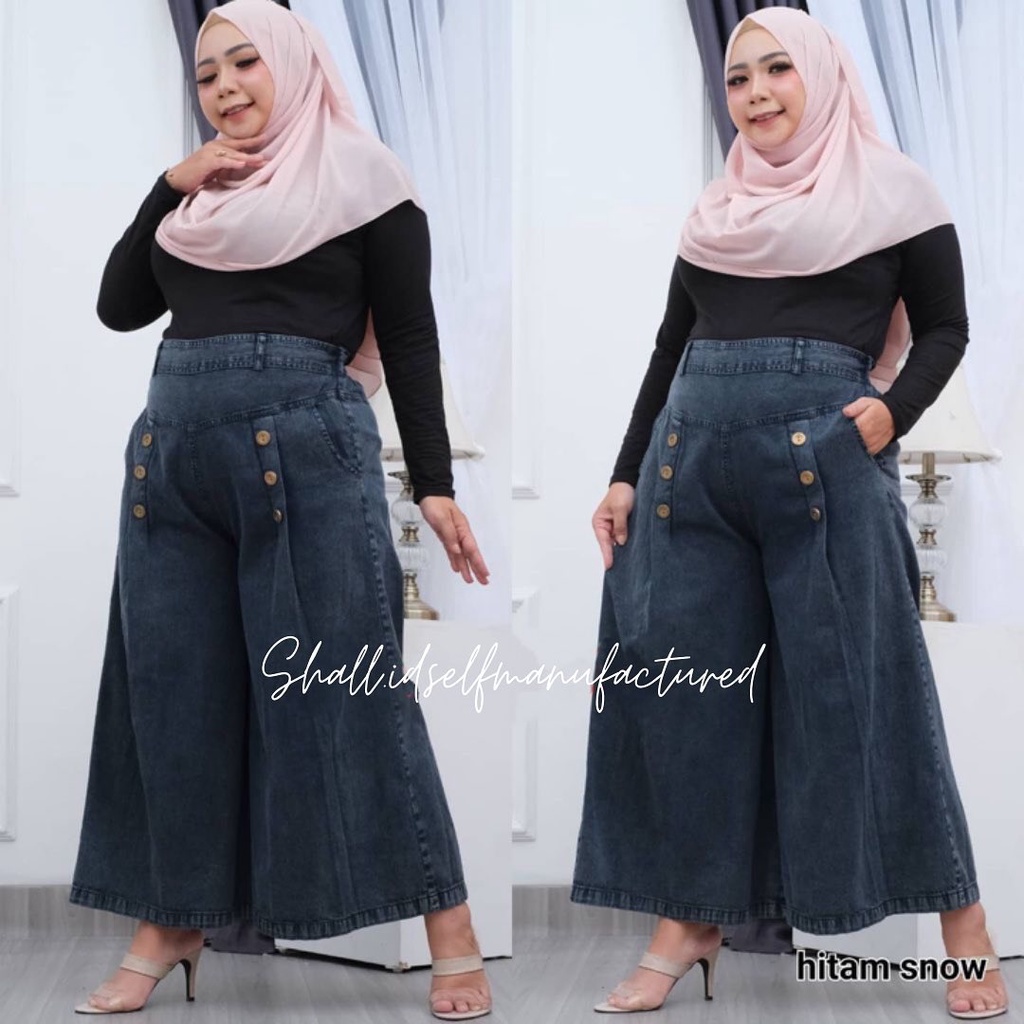 Celana Jeans Panjang Kulot Payung Jumbo Kancing Premium Black Tie Dye Acid