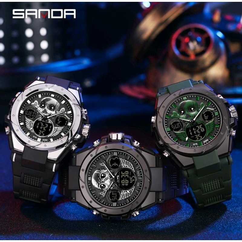 Jam Tangan Terlaris Outdoor S6087 Jam Tangan Pria Digital Analog Tali Rubber Chronograph Anti Air