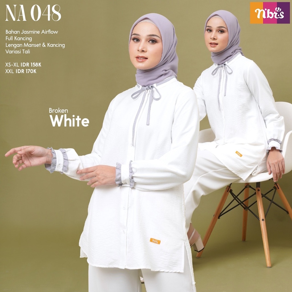 NEW ARRIVAL 2022 BAJU ATASAN BLUS NIBRAS NA 48 BROKEN WHITE  TUNIK NIBRAS TERBARU NA 048 BROKEN WHIT