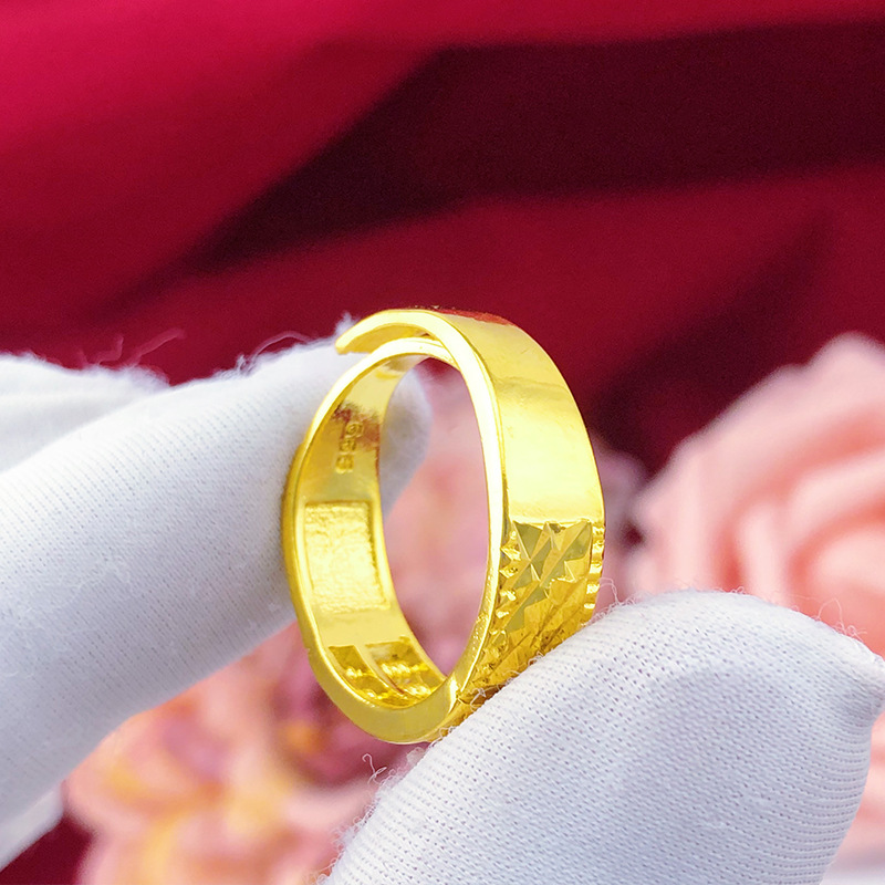 Cincin Sempoa Lapis Emas Asli Kadar 375 Model Terbuka Dapat Disesuaikan Gaya Retro Korea Untuk Wanita