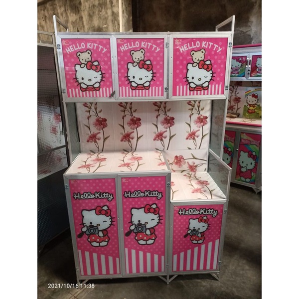 Rak piring, lemari sayur Karakter Doraemon, Hello kitty, keropi 3 pintu