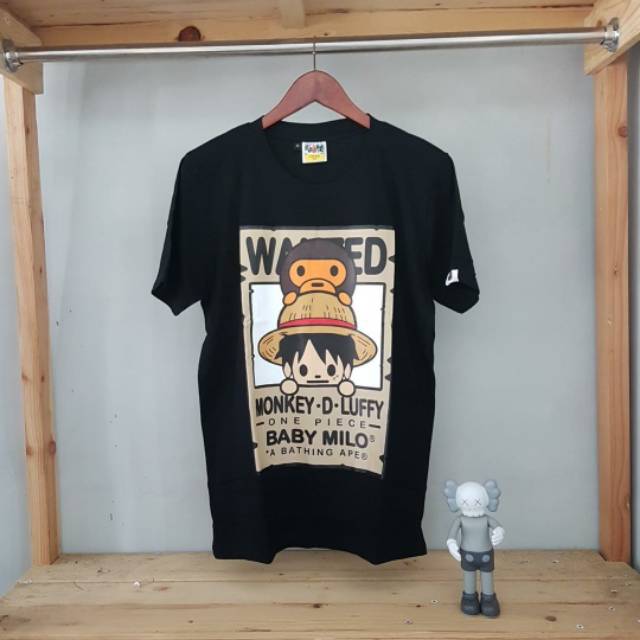 Kaos Bape x Baby Milo x One Piece "Wanted Logo Center"