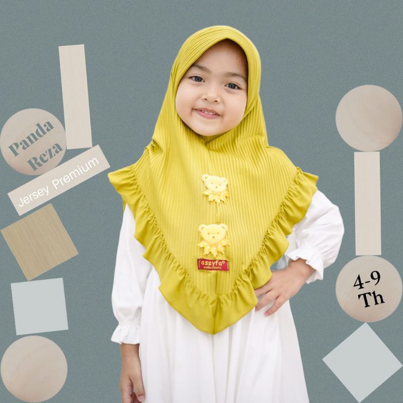 (Assyfa Hijab) PANDA REZA •jilbab instan anak jersey•jilbab anak plisket rempel beruang•kerudung plisket anak