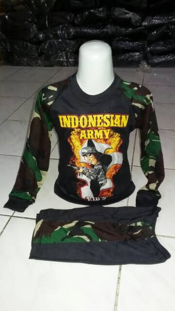 kaos stelan anak loreng malvinas kombinasi hitam - stelan kaos army anak