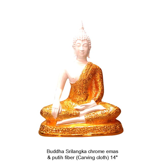 Patung / Rupang Arca Buddha Srilangka chrome emas & putih fiber 14"