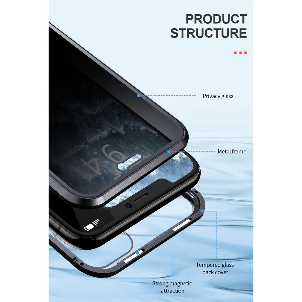 iPhone 11 iPhone 11 iPhone 11 Promax SPY Case Handphone Slim Magnetic Glass Casing iPhone Slim Magnetic SPY Double Glass 360 Coverage Case iPhone Slim Magnetic Double Glass
