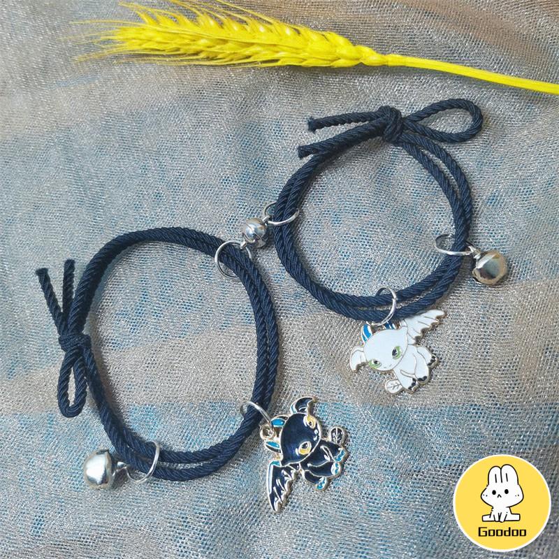 2 Pcs Fashion Magnet Gelang Hitam Dan Putih Toothless Beberapa Gelang Wanita Pria Pasangan Hadiah Perhiasan Aksesoris -Doo