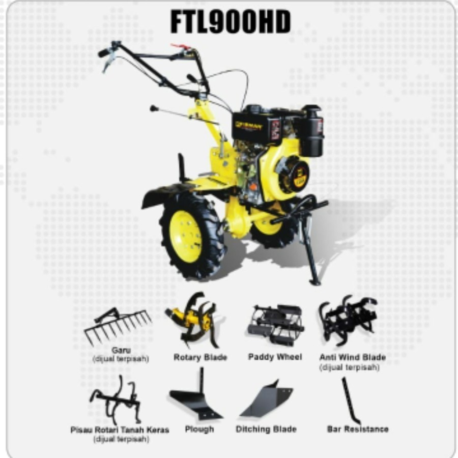 Mini Tiller Cultivator Firman FTL900HD Mesin Traktor Solar