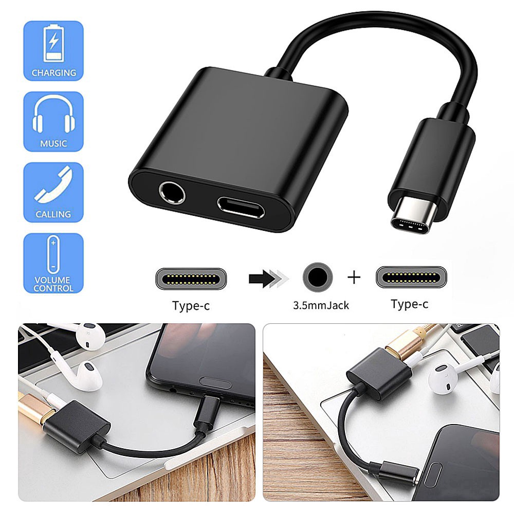 Adaptor Splitter Charger Headphone 2 in 1 Tipe C Dengan Jack Earphone 3.5mm Untuk Xiaomi 8 9 Huawei Samsung