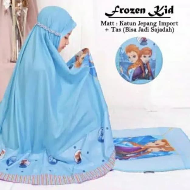 Mukena Anak Karakter FROZEN Free Tas (Tas untuk Sajadah) Usia 2-10 Thn - Biru Muda, S