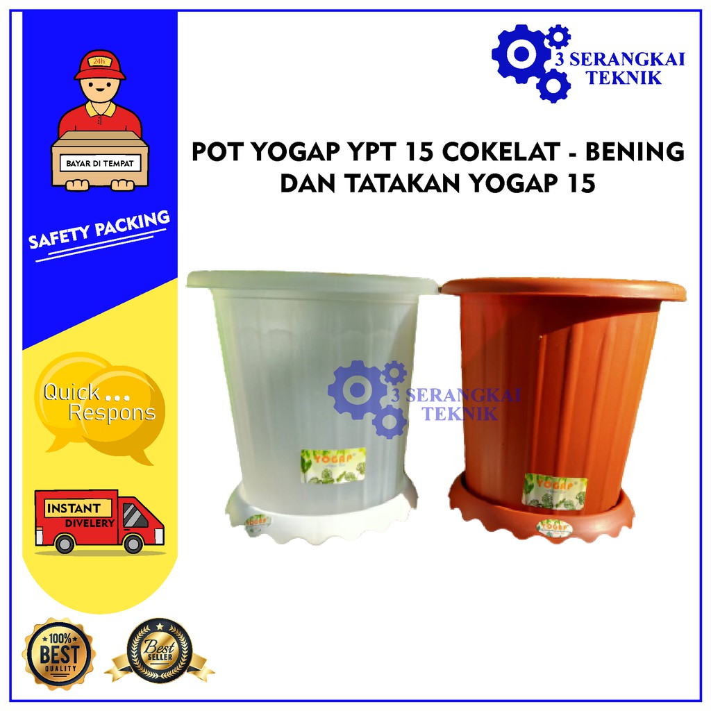 Pot Yogap YPT 15 Cokelat - Bening dan Tatakan Yogap 15