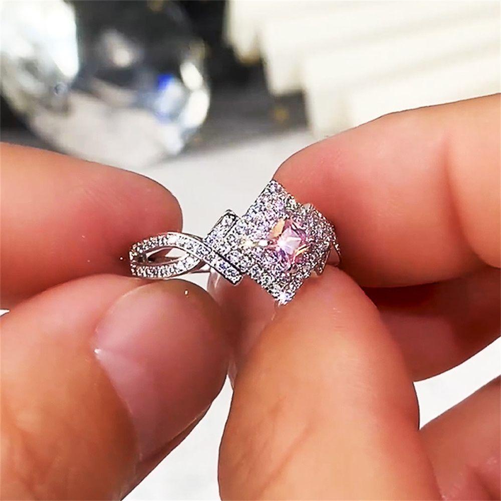 Lily Hari Valentine Perhiasan Fashion Anniversary Tangan Dekorasi Zirkon Batu Cincin Merah Muda Zirkon Perhiasan Rings