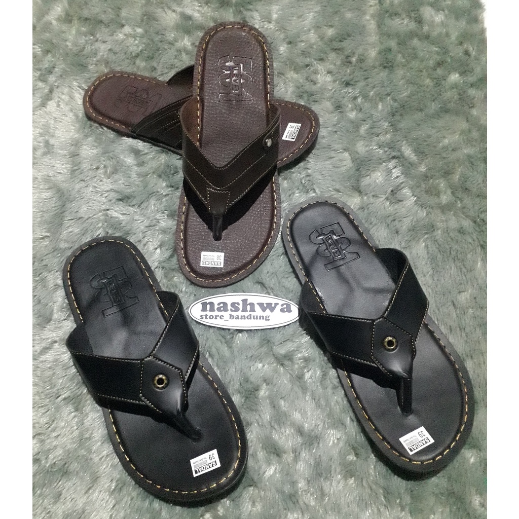 sandal pria/sandal kulit/sandal tasik/sandal jepit jahit tembus