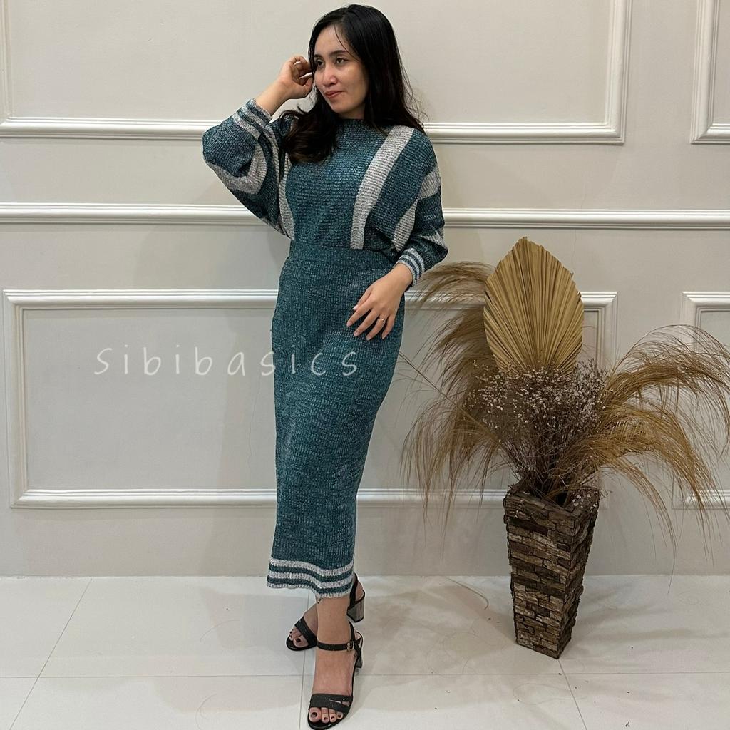 SIBIBASICS - One Set Wanita Cardigan + Rok Rajut Rib Knit Premium Tebal Korean Style Bahan Streach