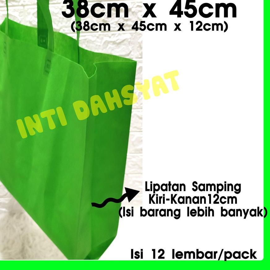 

◘ Tas Spunbond Goodie Bag Non Wooven Handle Lipat Samping 38x45+12 (isi 12lembar/Lusin) HLS ℗