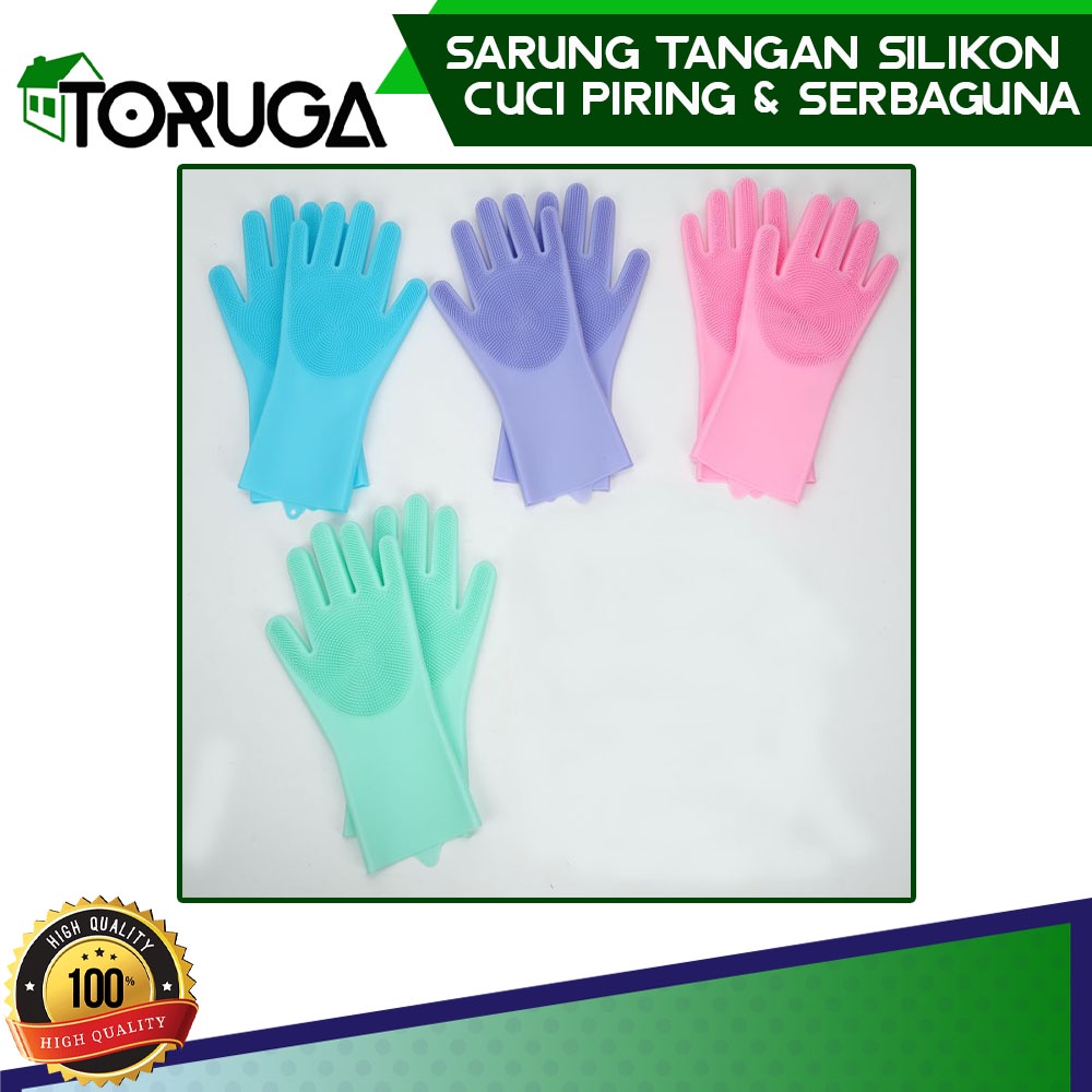 Sarung Tangan Latex Cuci Piring Silikon Karet Rubber Gloves Sikat Pembersih Serbaguna