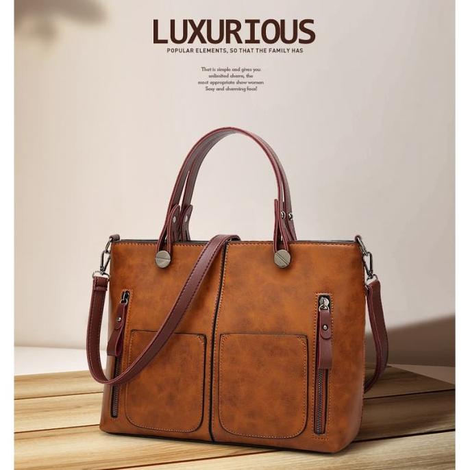 Tas Selempang Wanita Kulit Vintage Shoulder Bag Besar Kerja Tinkin