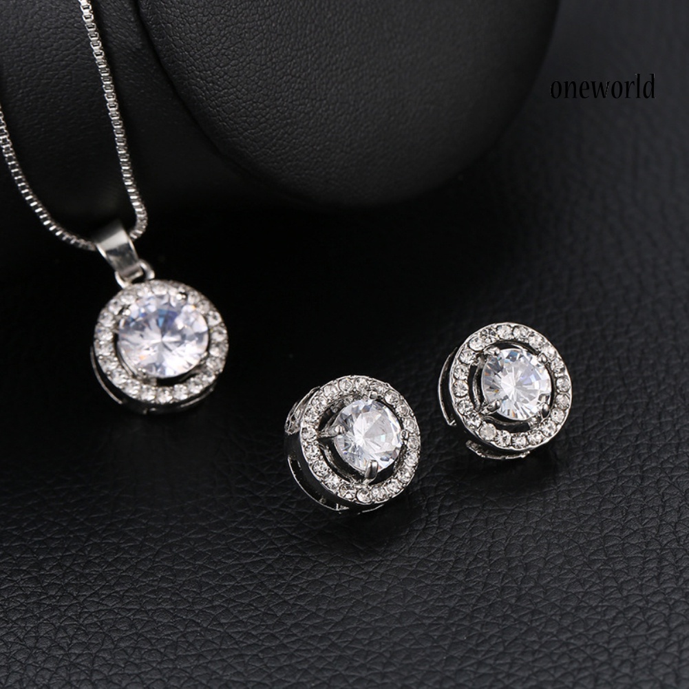 OW@ Wedding Bridal Jewelry Set Round Cubic Zirconia Necklace Bracelet Ring Earrings