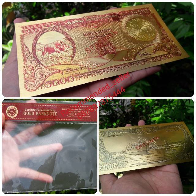 UANG SOUVENIR GOLDFOIL 5.000 BANTENG SPECIMEN 1957
