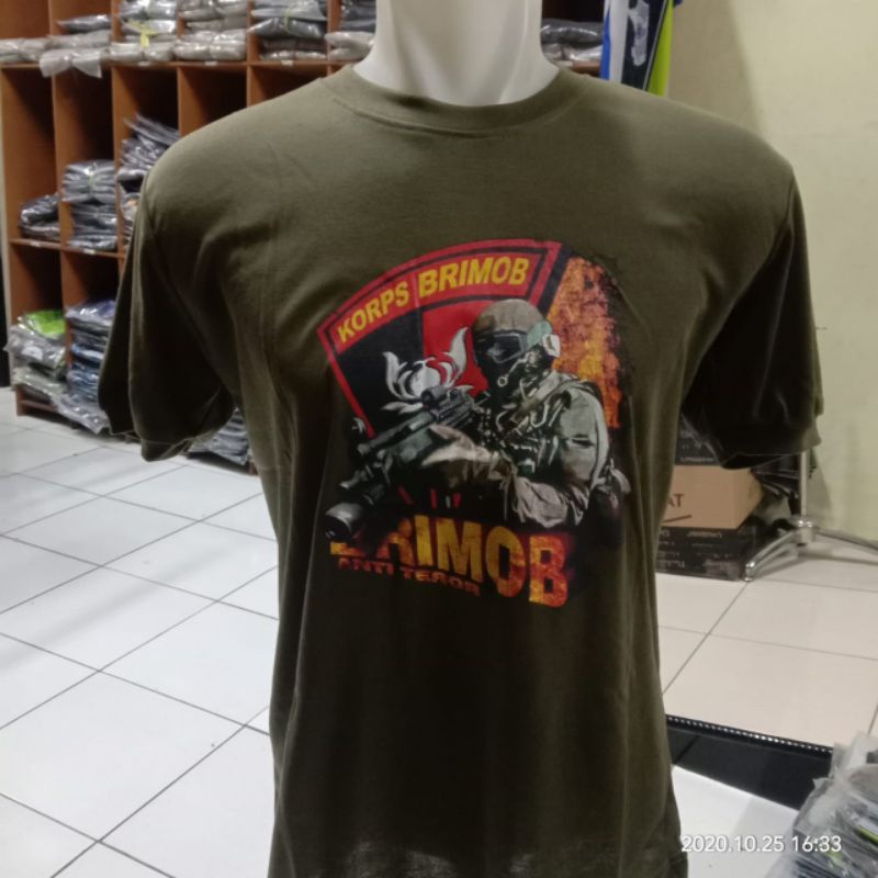 Kaos oblong BRIMOB GAMBAR BESAR Hijau |Kaos dalaman BRIMOB Hijau lengan pendek|Kaos BRIMOB