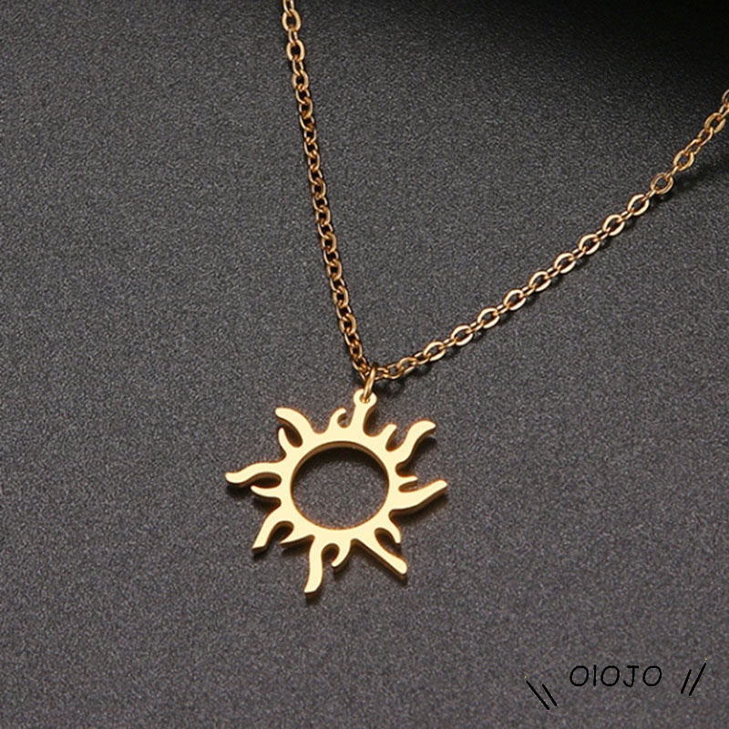 Retro lucu Kalung Rantai Bandul Matahari Bulat Lapis Silver untuk Wanita - ol