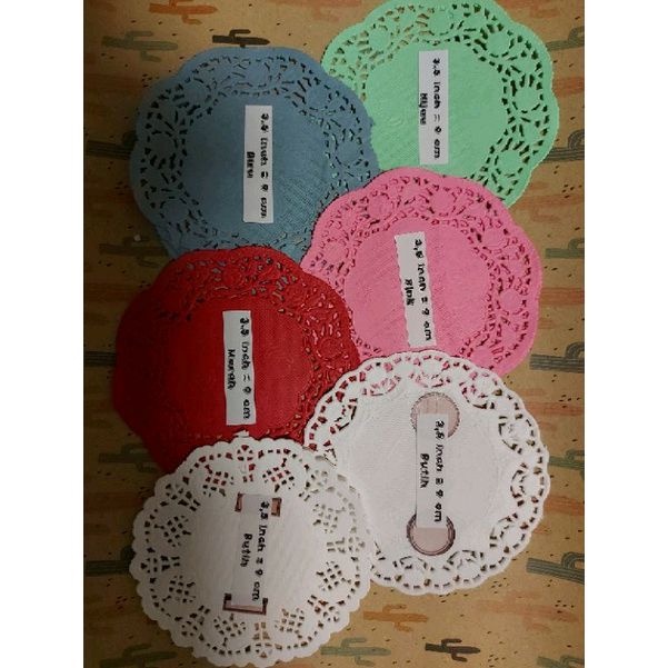 

[Chacha] Paper Doilies Kertas Alas Renda Warna Putih Pink Merah Biru Hijau 3,5 inchi 9 cm art craft scrapbook bujo journal supplies