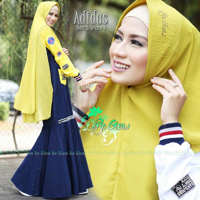 Gamis Syari Sporty Jeans mix Combad Adidas Ori Branded by Be Glow