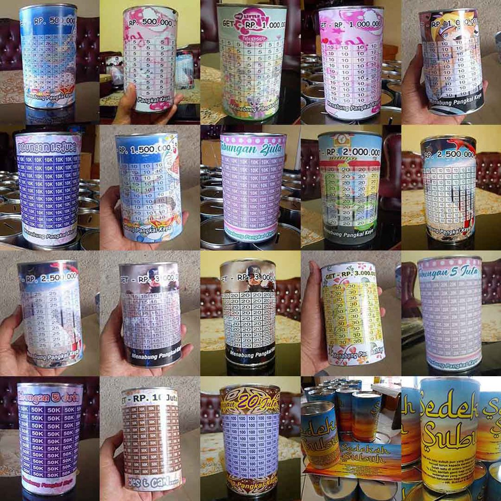 [✅COD] Celengan Tabungan Target Viral Kaleng Buka Tutup Unik Custom Karakter Nabung Anak Murah-CAMPUR / RANDOM
