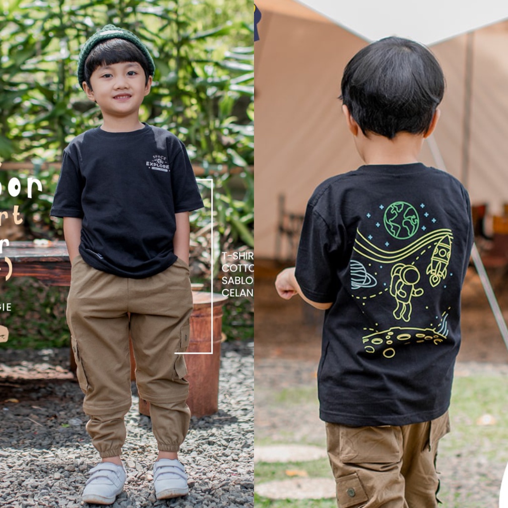 Hooflakids Setelan Outdoor Kaos dan Jogger Anak Laki Laki Usia 3 12 tahun