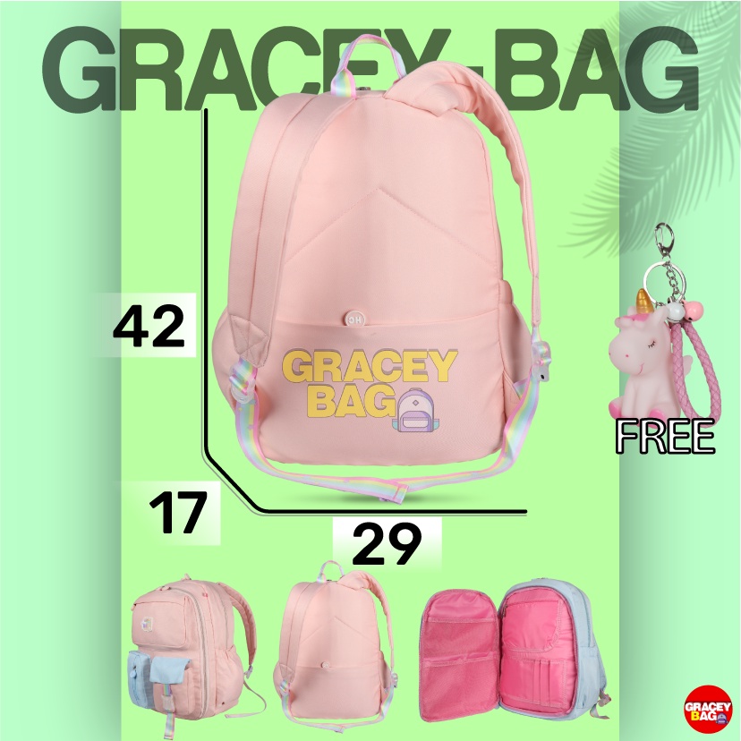 GB-3240 Tas Ransel Anak Perempuan Bukaan Kulkas Impor Free Gantungan Kunci