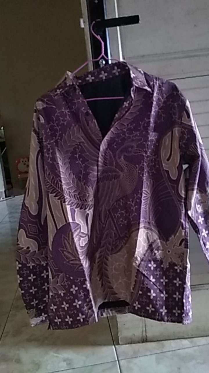 Kemeja Batik Warna Ungu Batik Pria Lengan Panjang/pendek Bahan Katun Batik Full Furing Kencono Ungu
