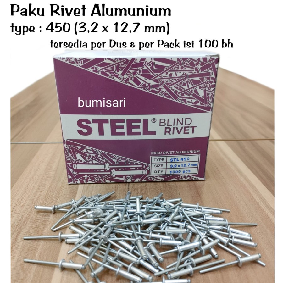 Paku Rivet Alumunium 450 (3,2 x 12,7 mm) -  per pack isi 100