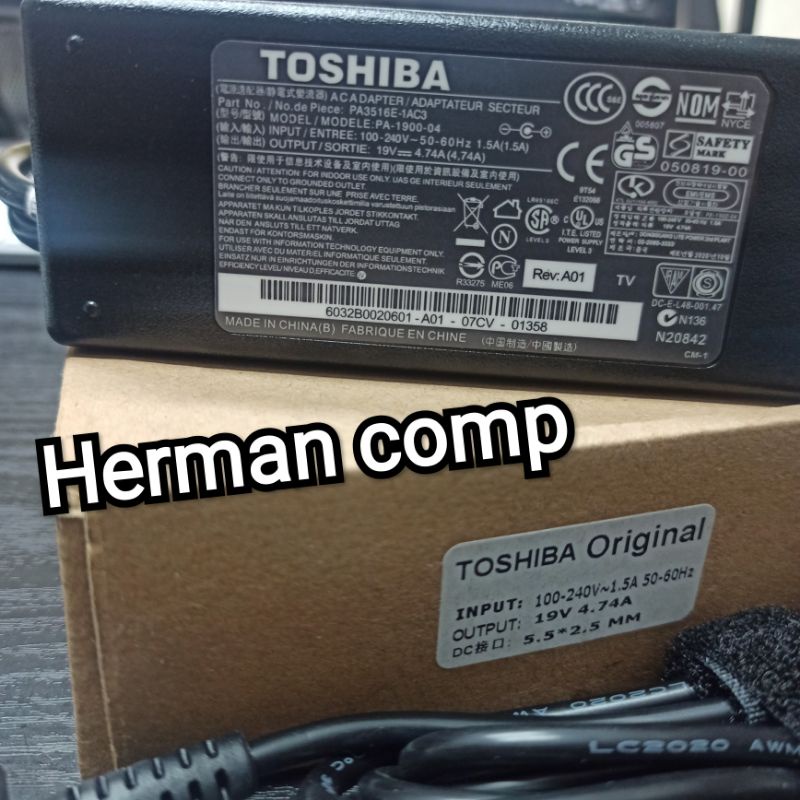 Original Adaptor Charger Laptop/NoteBook Toshiba 19V 4.74A Dc 5.5x2.5mm