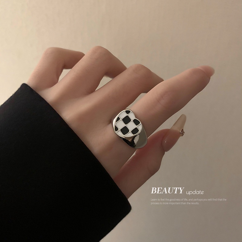 Cincin Model Papan Catur Dapat Disesuaikan Gaya Korea Untuk Wanita