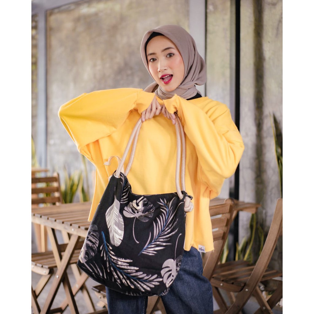 (COD) TOTEBAG Kanvas Tote bag Wanita Tebal Motif LUCU Model Tali Sumbu Tambang BESAR