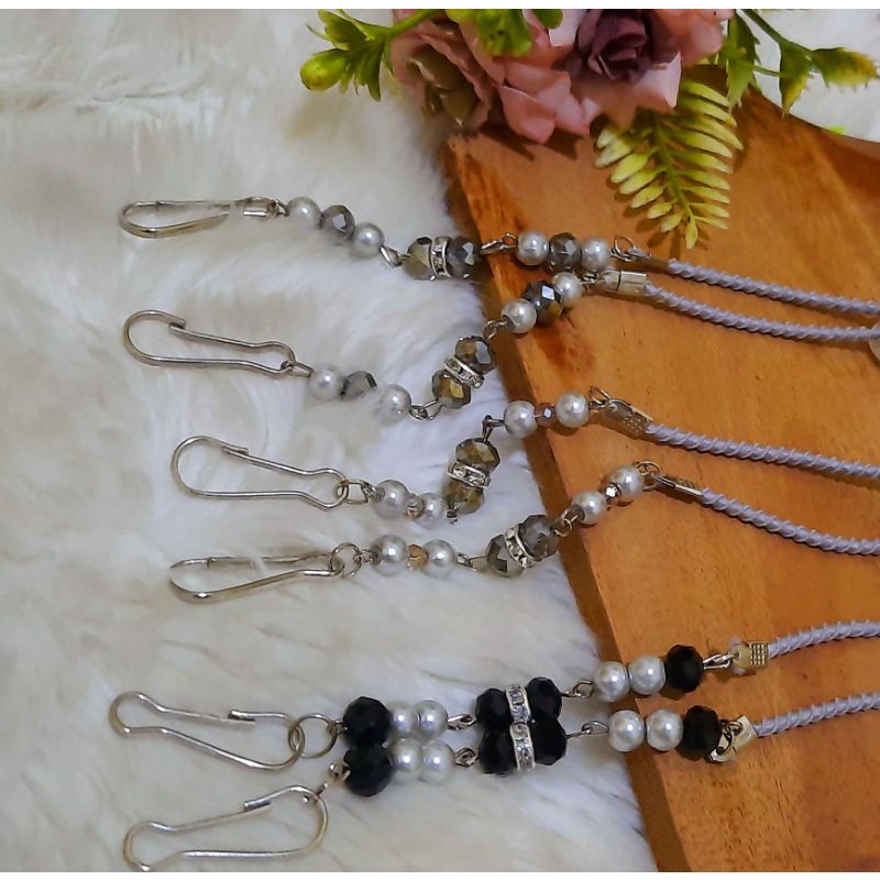 Strap Masker Hijab 2in1 Manik manik mutiara/ Konektor masker Mutiara