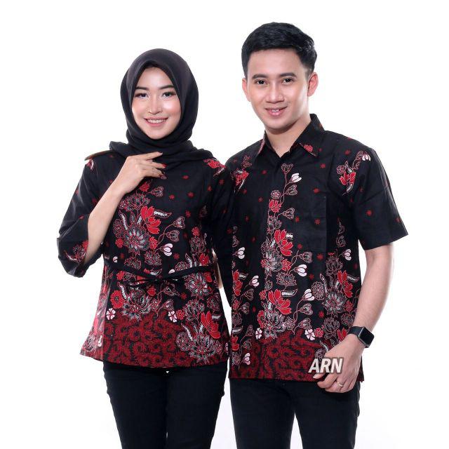 Batik Couple keluarga sania ruffle ori ndoro jowi dnt motif SAKURA MERAH TERMURAH SHOPEE-BLUSE