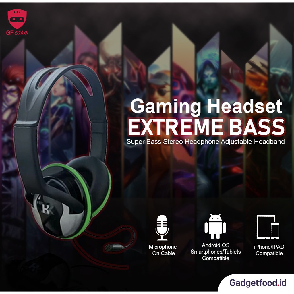 HEADSET GAMING MIC EXTREME BASS E-95 HK POWER EXPERT SUPER BASS STEREO HEADPHONE ADJUSTABLE HEADBAND