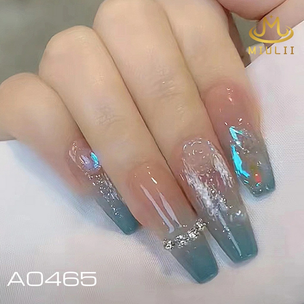 MIULII / KUKU PALSU  A0465  / 24PCS / 3D / NAIL ART / PREMIUM / CUTE / BIRU / FREE LEM JELLY / KUTEK