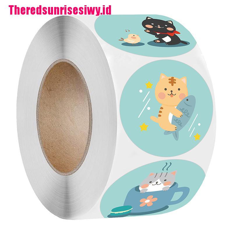 【Theredsunrisesiwy.id】500pcs Cute Cat Thank You Stickers Round Cartoon Animal Adhesive seal Labels